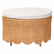 bali & pari Teresa Bohemian Light Honey Scalloped Rattan Ottoman